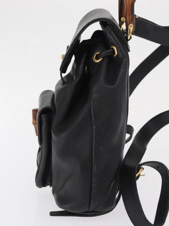 GUCCI Bamboo Backpack Leather Black Gold 003 2058 0030 Auth gh1708 main image 7